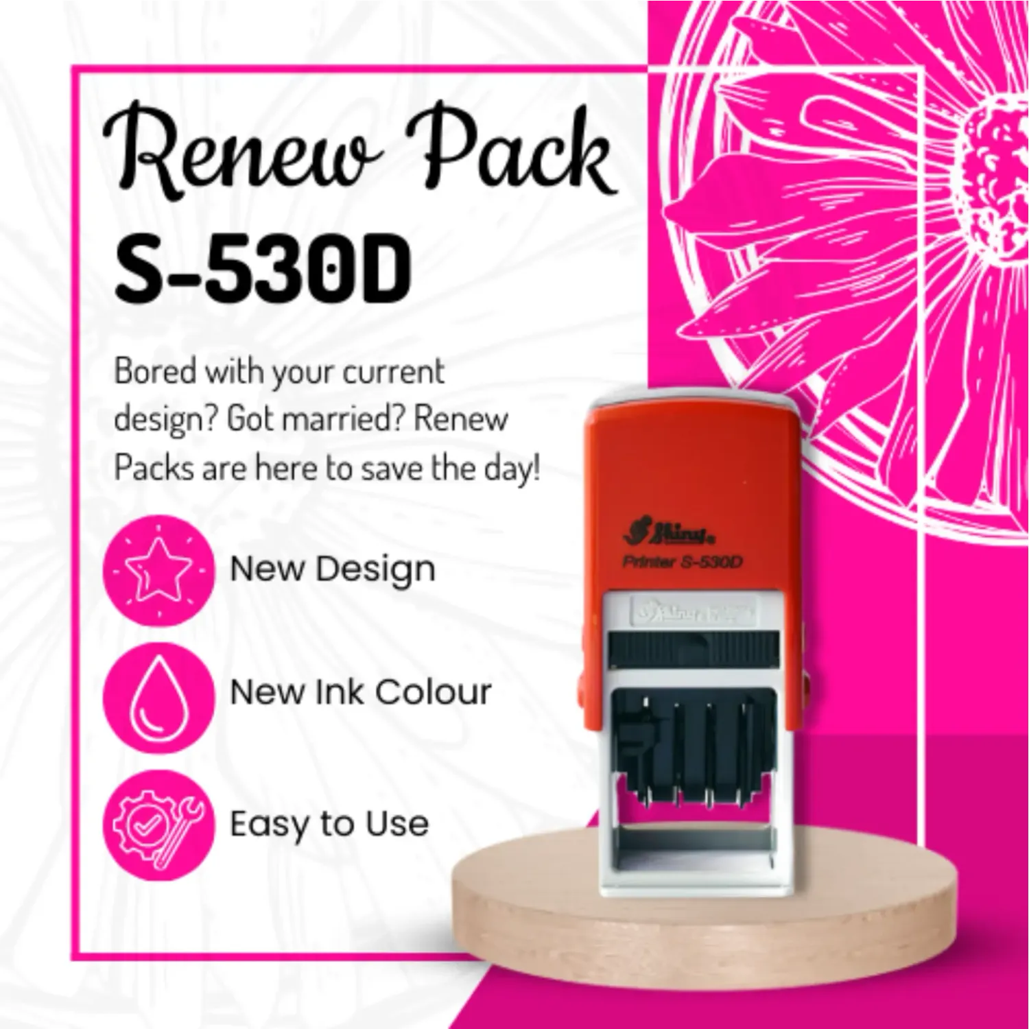 Renew Pack for Square/Circle Date Stamp - Small - S-530D