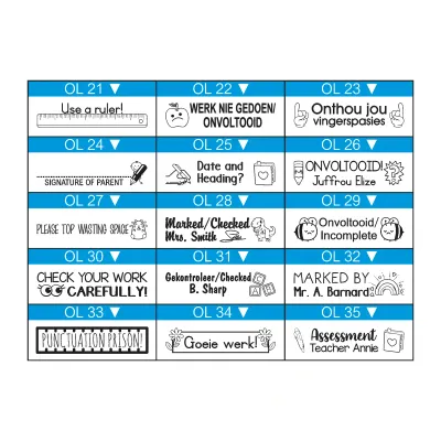 Large One-Liner Teacher Stamp – 45mm x 10mm Wooden Block with Pictures