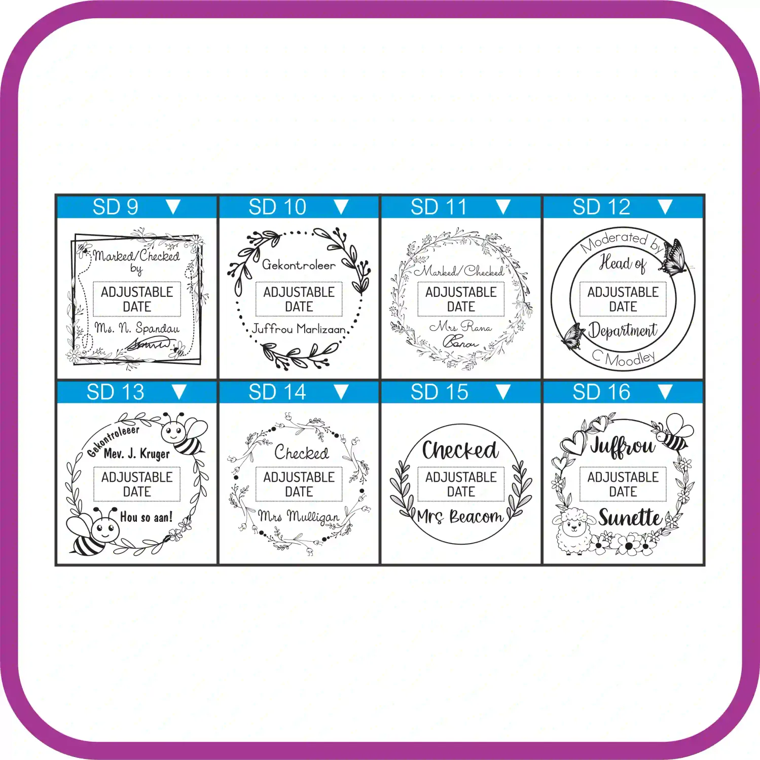 Large Personalised Teacher Date Stamp – Square/Circle S-542D