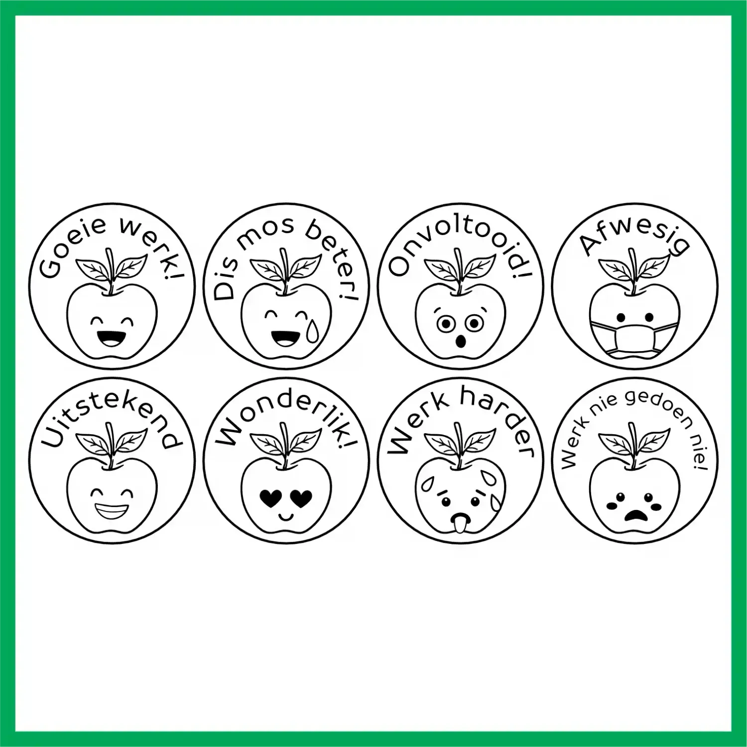Apple Teacher Stamp Set – 8 Wooden Rubber Stamps (30mm)