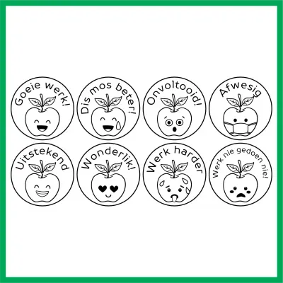 Apple Teacher Stamp Set – 8 Wooden Rubber Stamps (30mm)