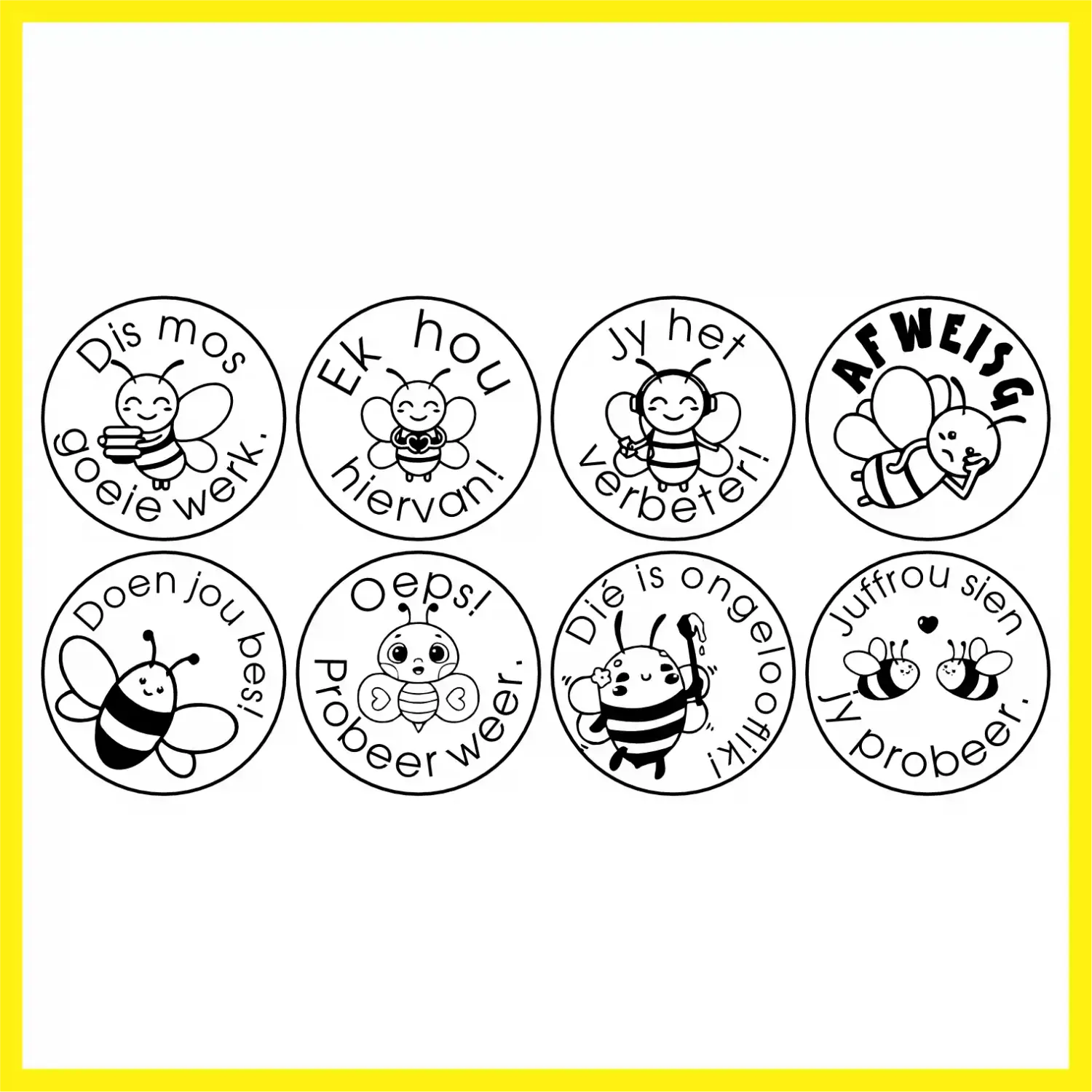 Bee Teacher Stamp Set – 8 Wooden Rubber Stamps (30mm)