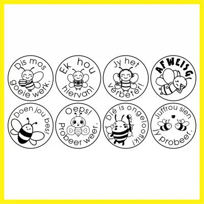 Bee Teacher Stamp Set – 8 Wooden Rubber Stamps (30mm)