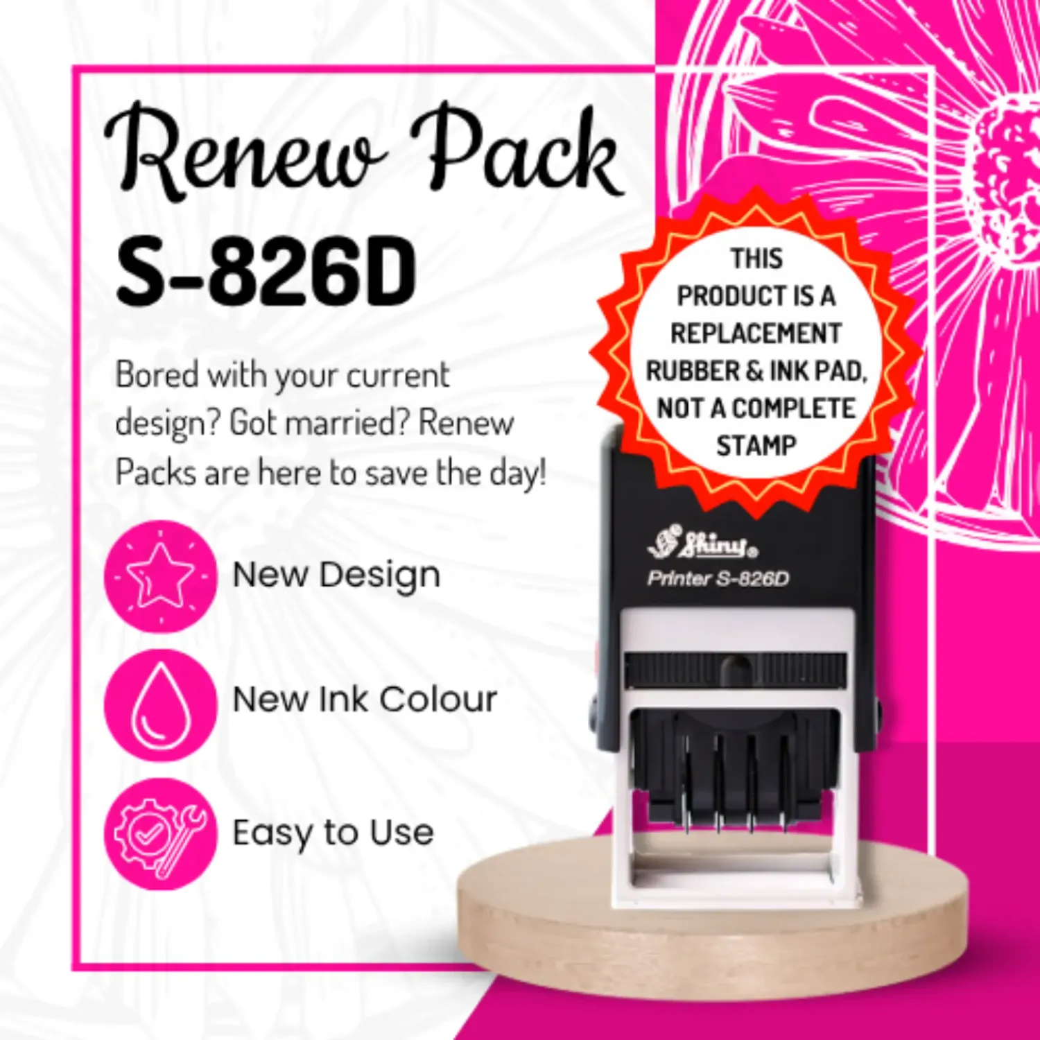 Renew Pack for Rectangular Date Stamp - S-826D