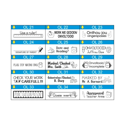 Large One-Liner Teacher Stamp – 45mm x 10mm Wooden Block with Pictures