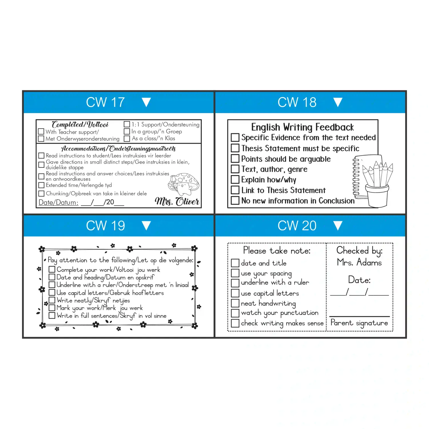 Large Checklist Teacher Stamp – Duo Handle with Cap (40mm x 75mm)