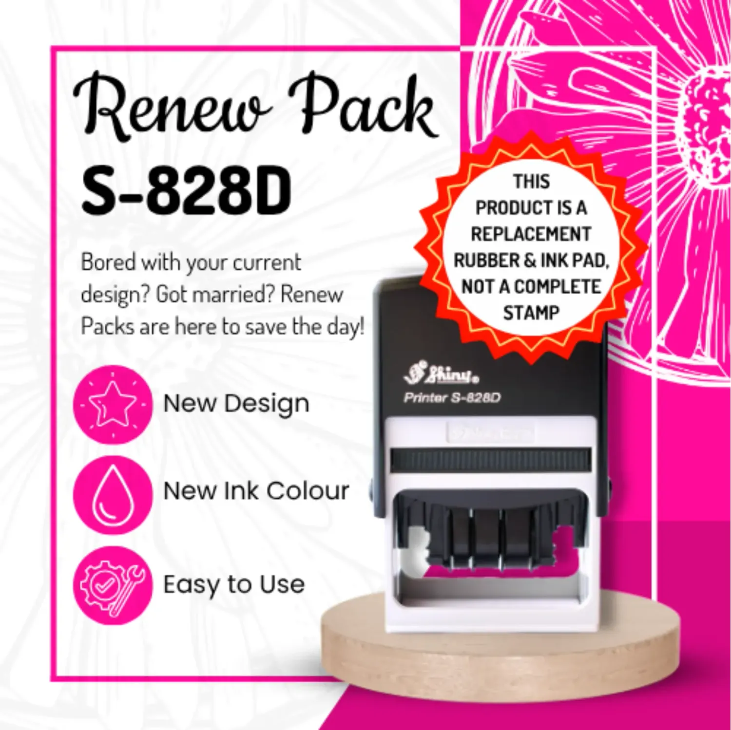 Renew Pack for Large Rectangular Date Stamps - S-828D