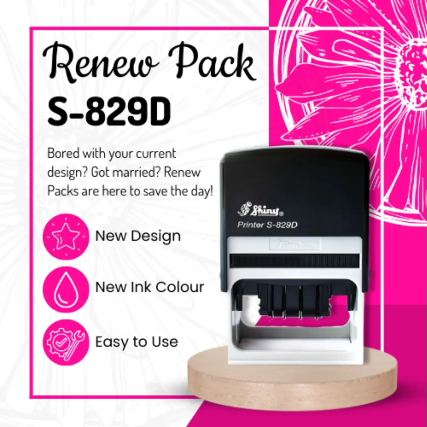 Renew Pack for Extra Large Rectangular Dater Stamps - S-829D