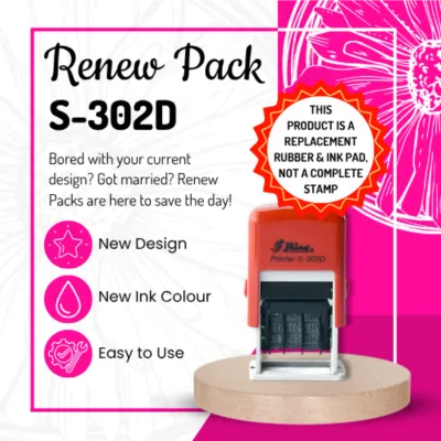 Renew Pack for Mini Teacher Date Stamp – Compact Two-Line – Shiny S-302D
