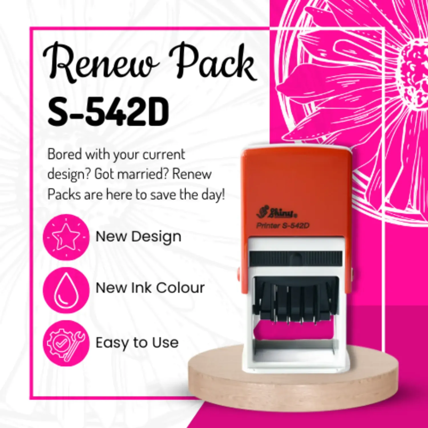 Renew Pack for Large Teacher Date Stamp – Square or Circle – Shiny S-542D