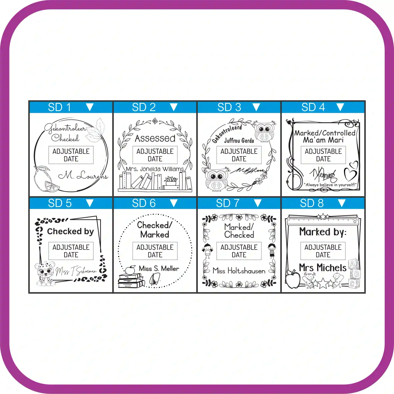 Renew Pack for Large Teacher Date Stamp – Square or Circle – Shiny S-542D