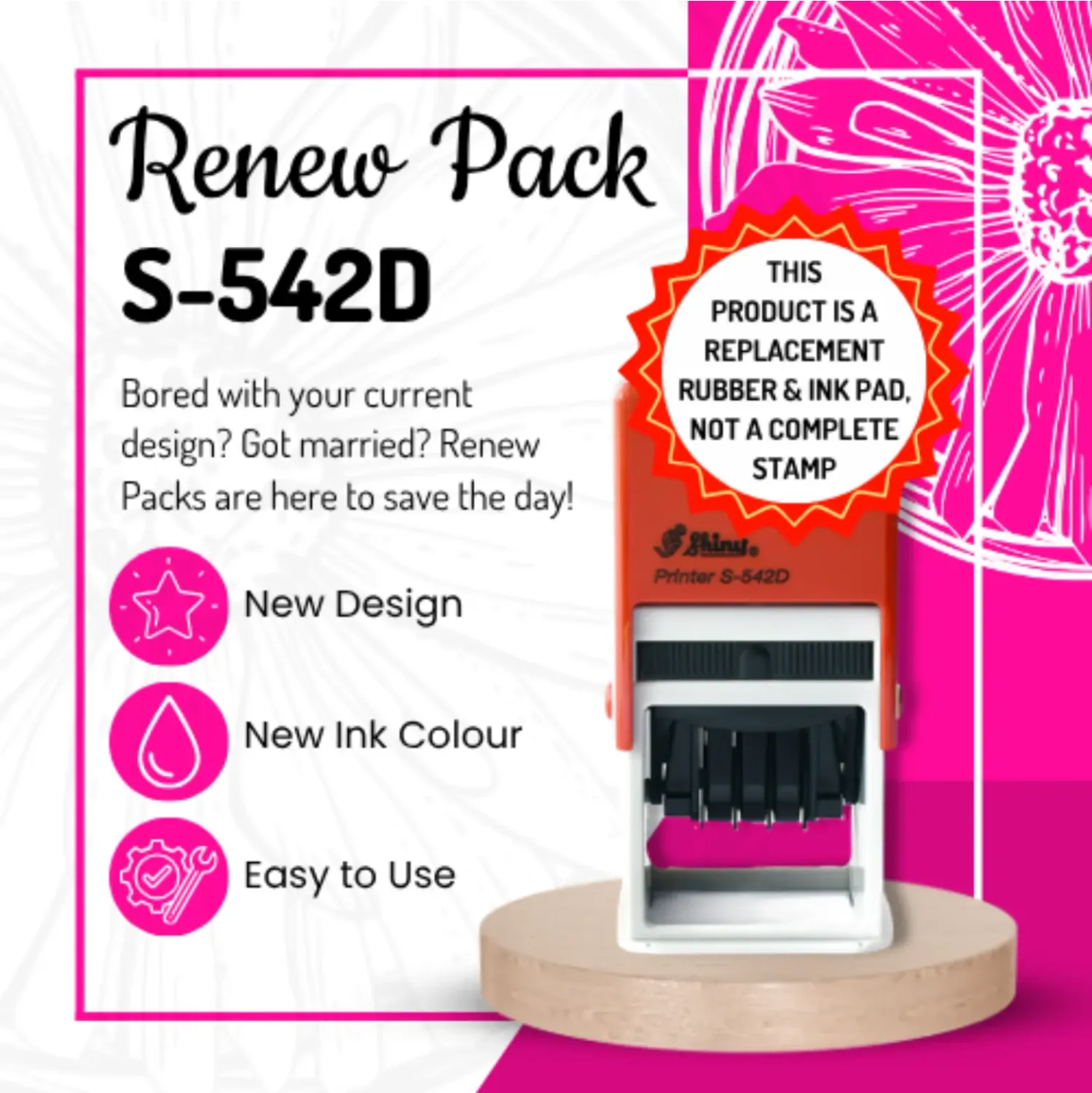 Renew Pack for Large Teacher Date Stamp – Square or Circle – Shiny S-542D