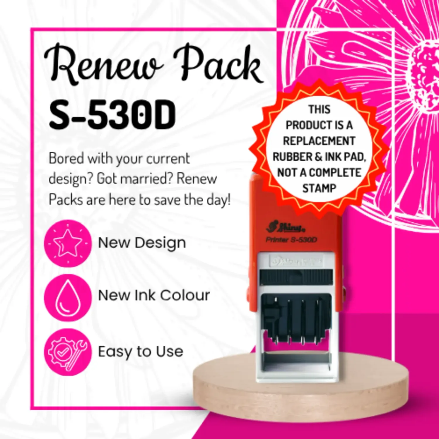 Renew Pack for Square/Circle Date Stamp - Small - S-530D