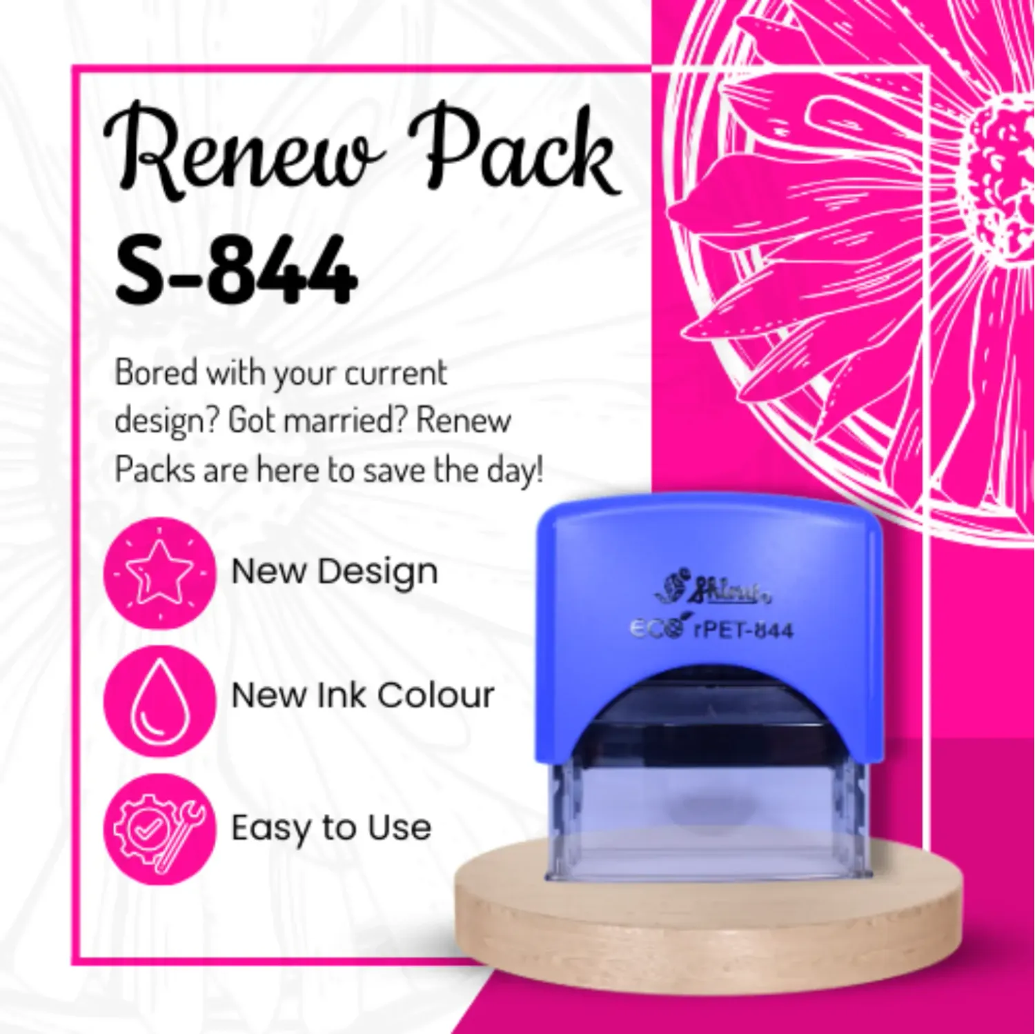Renew Pack for Extra Large Rectangular Text Stamp - rPET-844