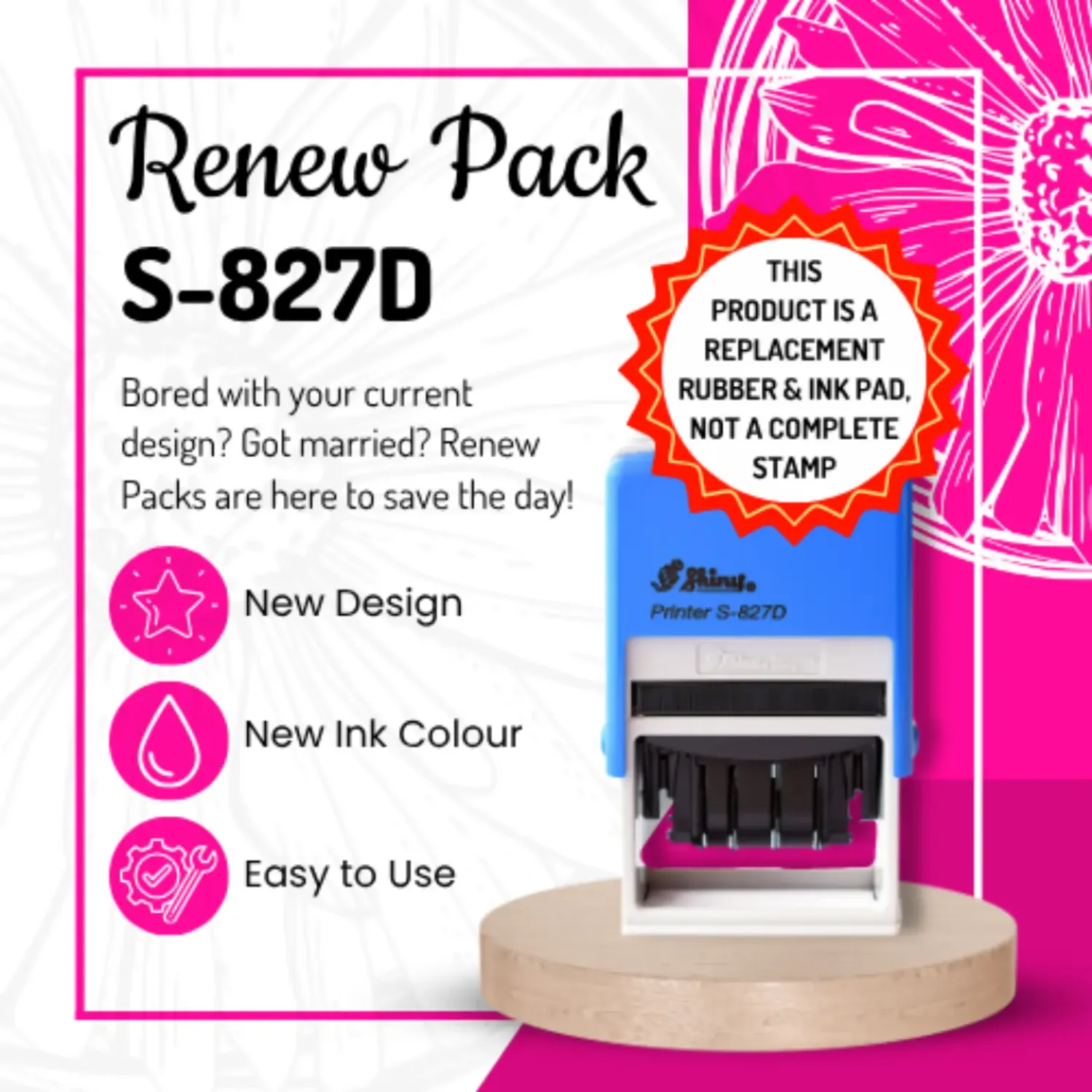 Renew Pack for Medium Rectangular Date Stamps - S-827D