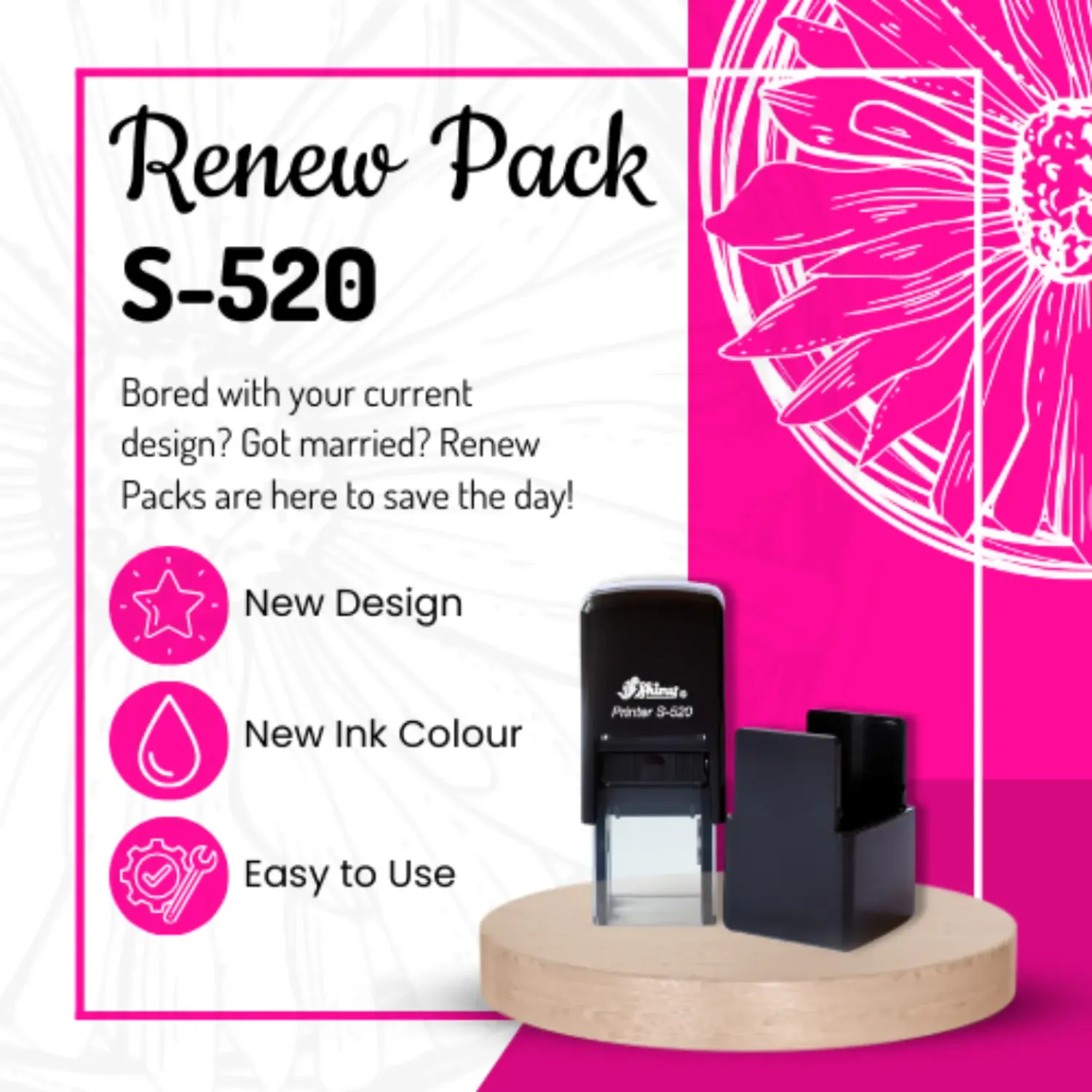 Renew Pack for Square/Circle Text Stamp - Small - S-520
