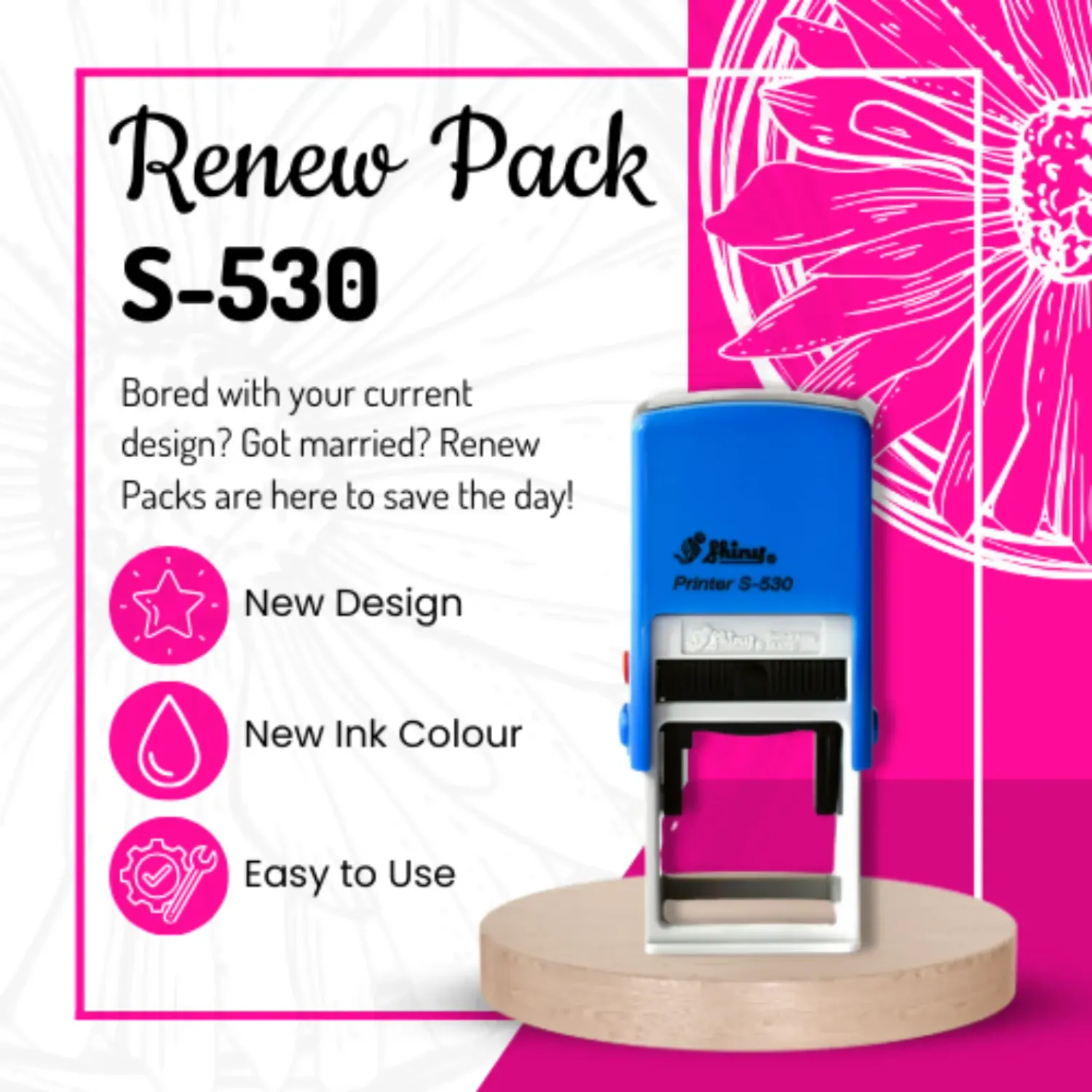 Renew Pack for Square/Circle Text Stamp - Medium - S-530