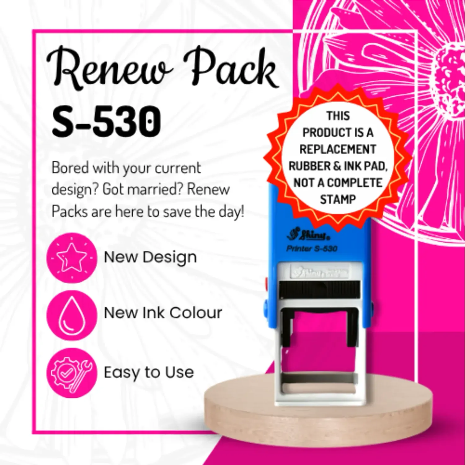 Renew Pack for Square/Circle Text Stamp - Medium - S-530