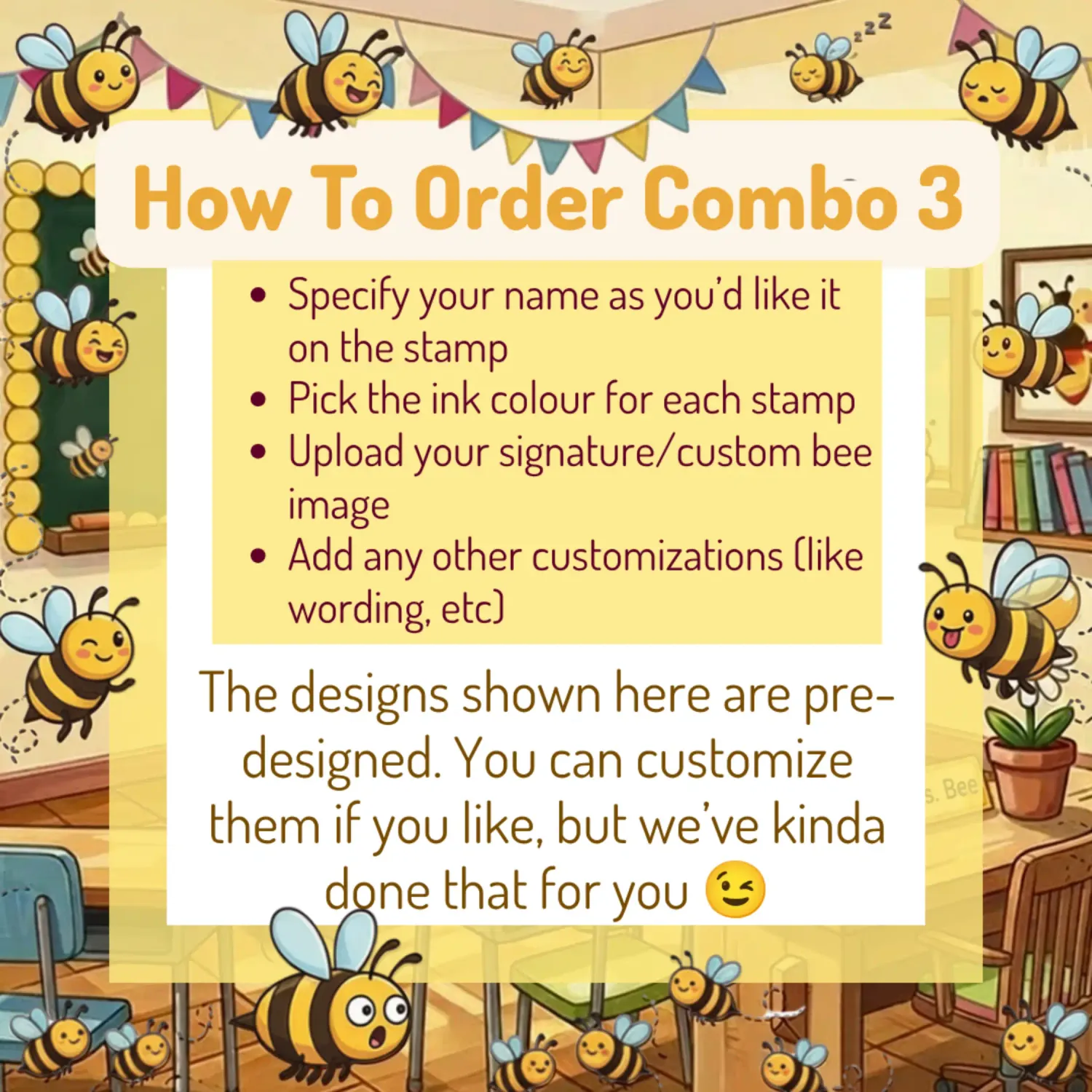 Busy Bee Classroom Stamp Combo 3 – 8 Self-Inking Teacher Stamps