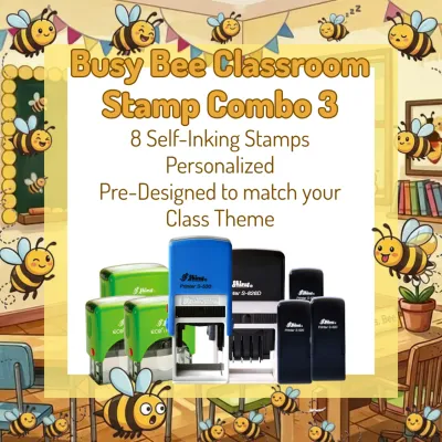 Busy Bee Classroom Stamp Combo 3 – 8 Self-Inking Teacher Stamps