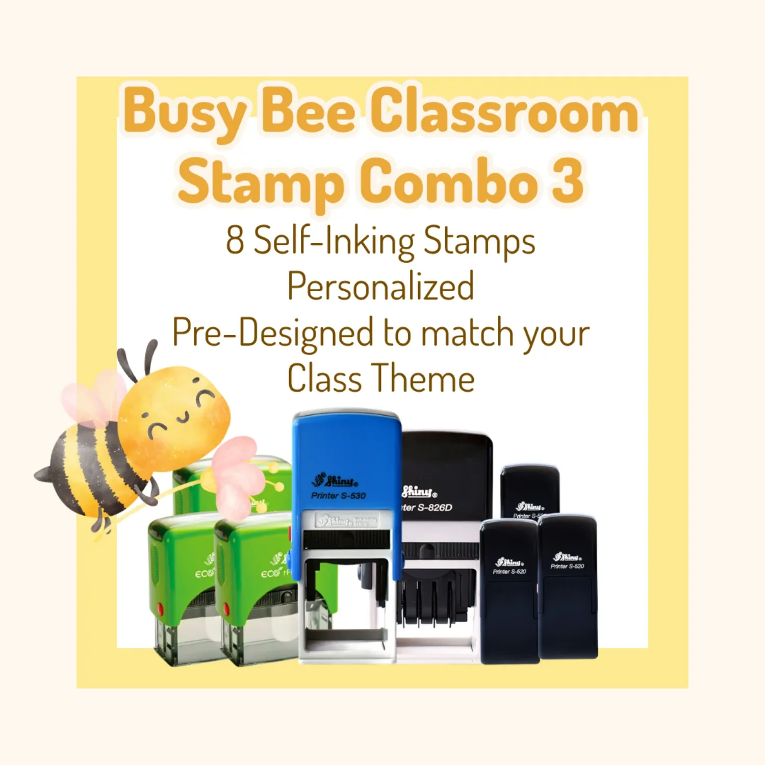 Busy Bee Classroom Stamp Combo 3 – 8 Self-Inking Teacher Stamps