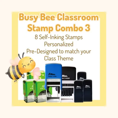 Busy Bee Classroom Stamp Combo 3 – 8 Self-Inking Teacher Stamps