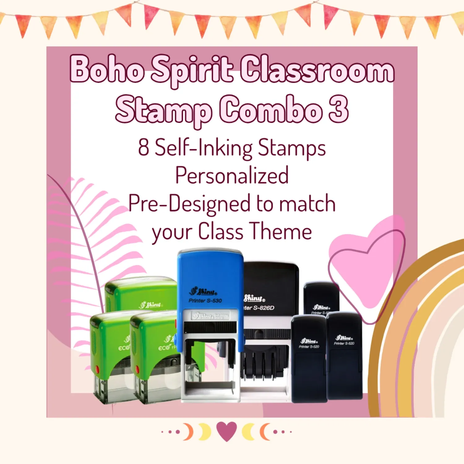 Boho Spirit Classroom Stamp Combo 3 – 8 Self-Inking Teacher Stamps