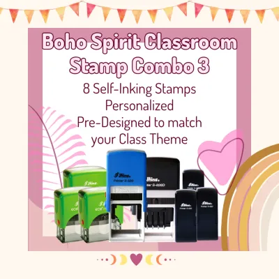 Boho Spirit Classroom Stamp Combo 3 – 8 Self-Inking Teacher Stamps