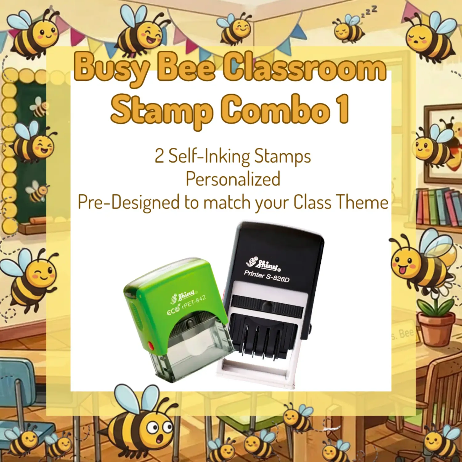 Busy Bee Classroom Stamp Combo 1 – 2 Self-Inking Teacher Stamps