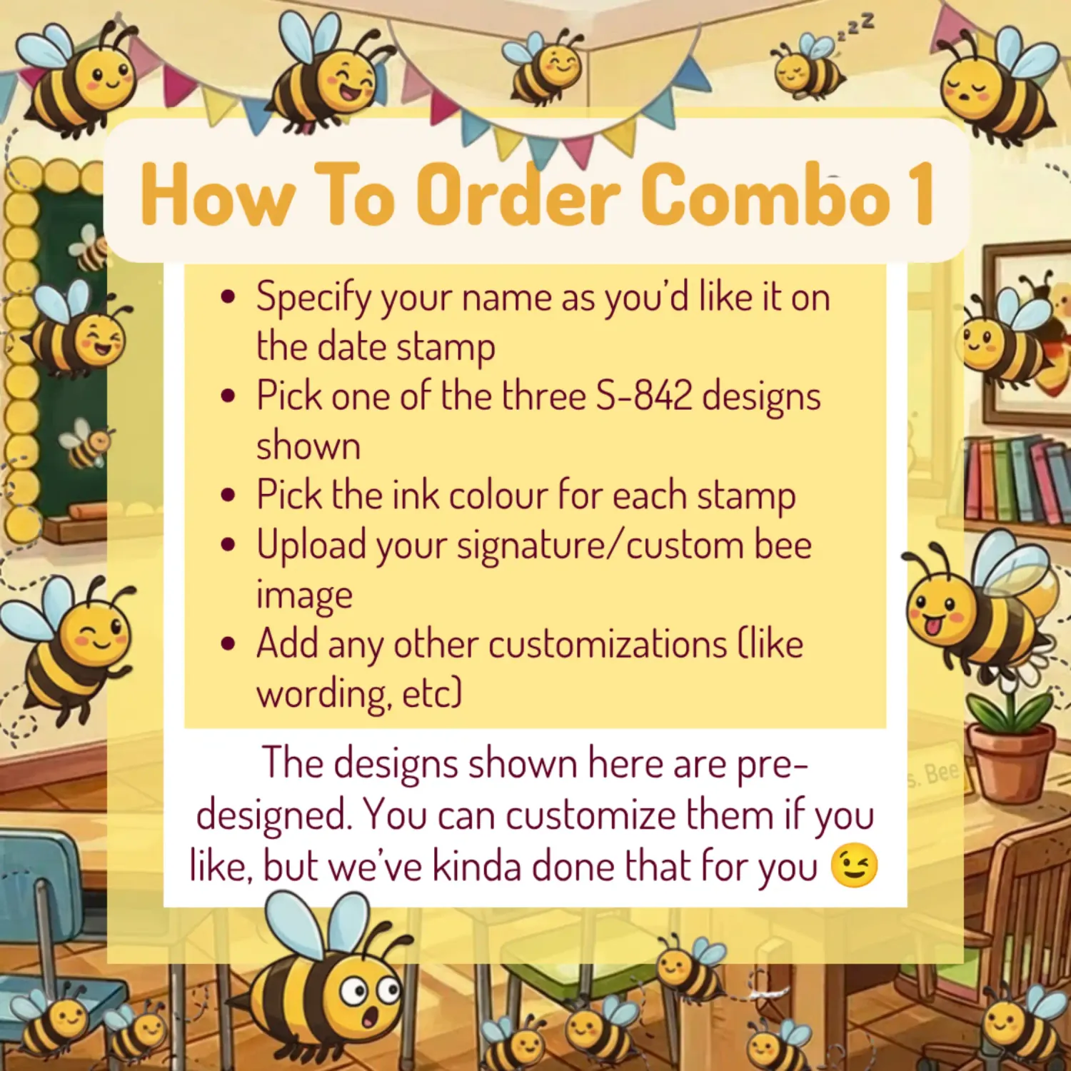 Busy Bee Classroom Stamp Combo 1 – 2 Self-Inking Teacher Stamps