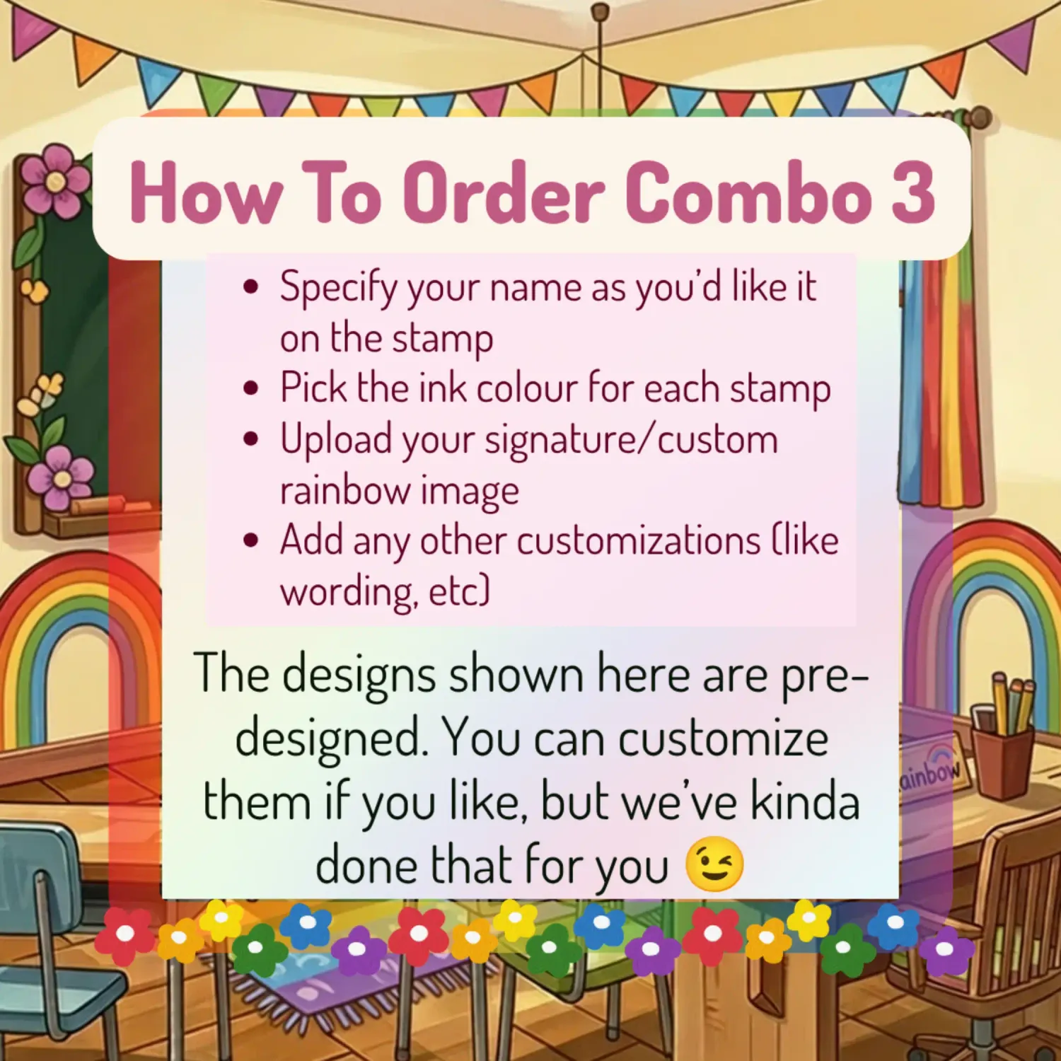 Rainbow Classroom Stamp Combo 3 – 8 Self-Inking Teacher Stamps