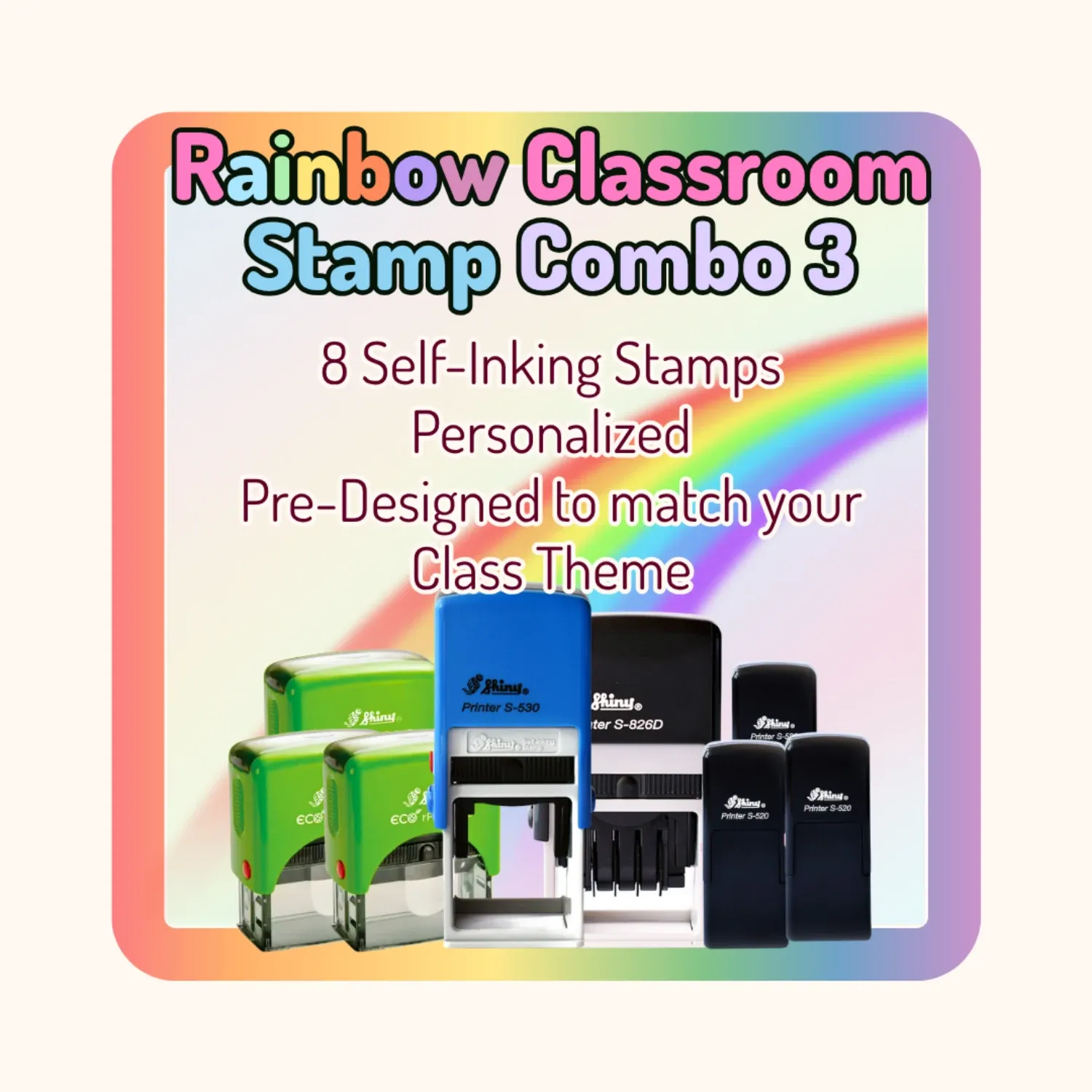 Rainbow Classroom Stamp Combo 3 – 8 Self-Inking Teacher Stamps