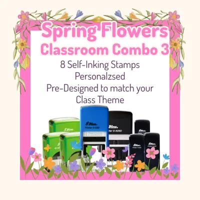 Spring Flowers Classroom Stamp Combo 3 – 8 Self-Inking Teacher Stamps