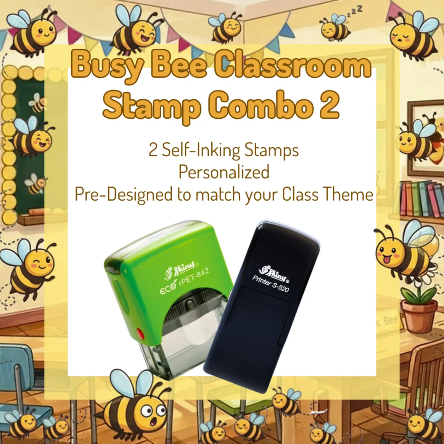 Busy Bee Classroom Stamp Combo 2 – 2 Self-Inking Teacher Stamps