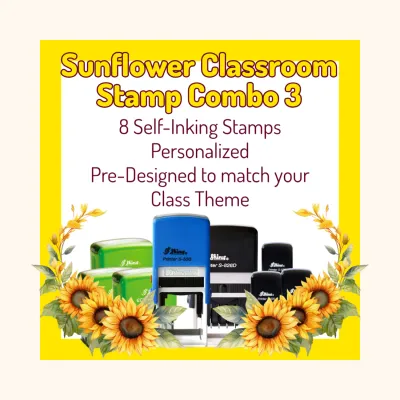 Sunflower Classroom Stamp Combo 3 – 8 Self-Inking Teacher Stamps
