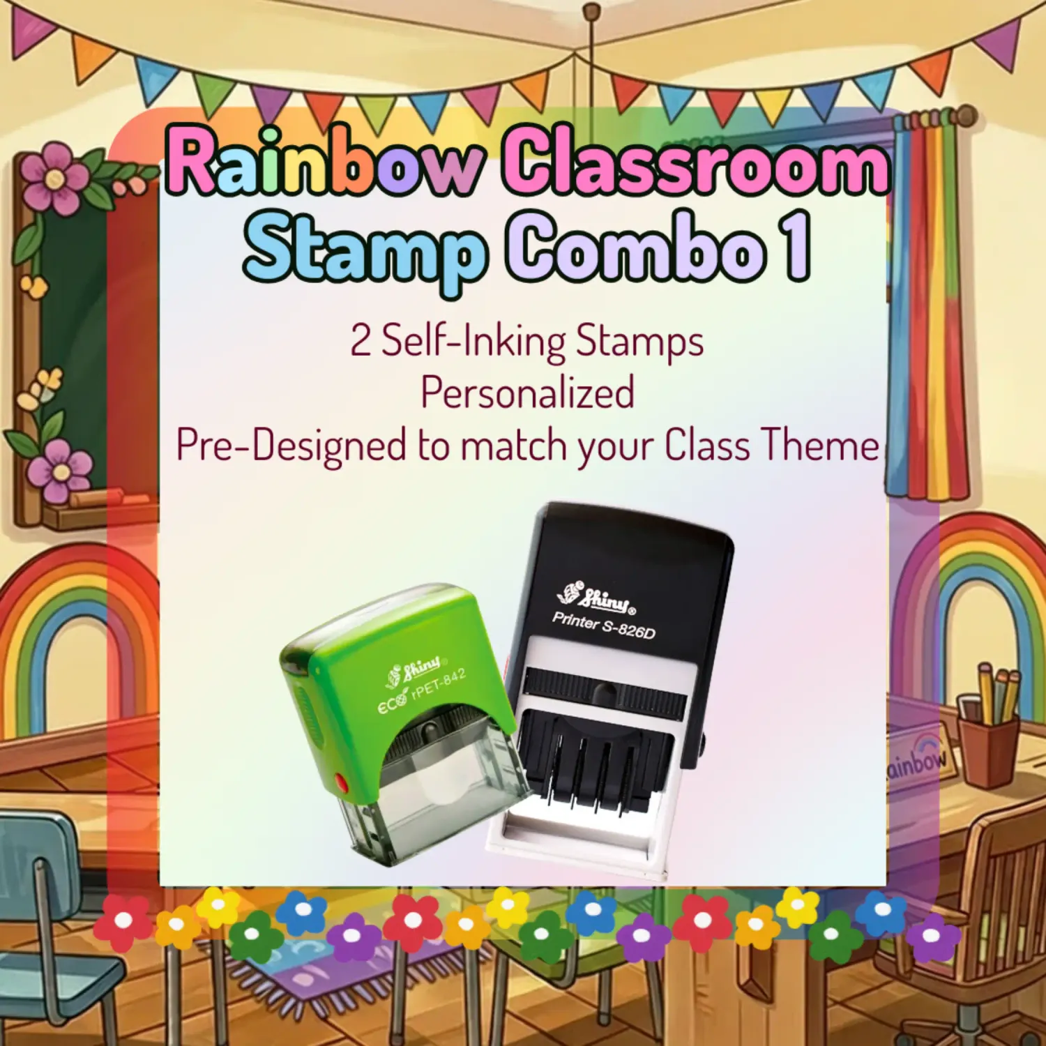 Rainbow Classroom Stamp Combo 1 – 2 Self-Inking Teacher Stamps