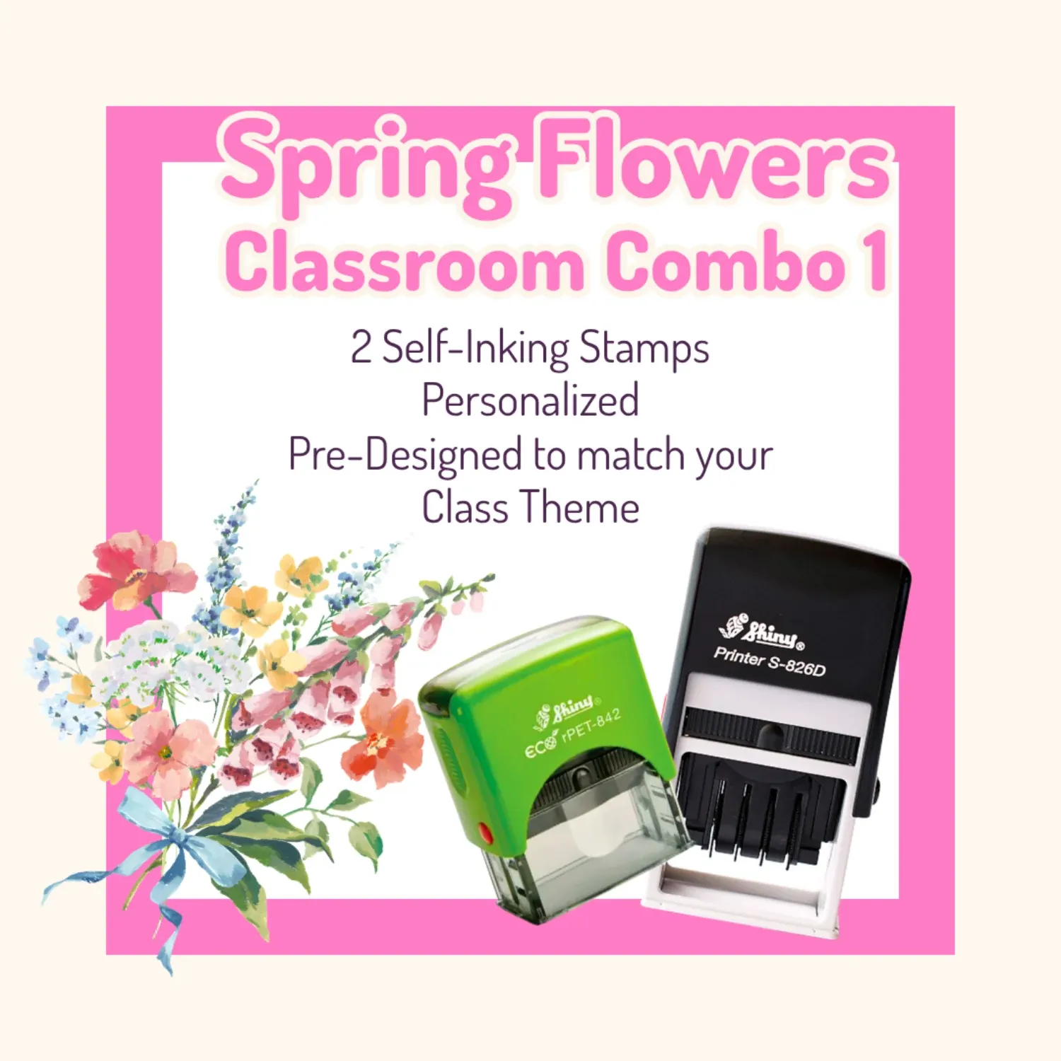 Spring Flowers Classroom Stamp Combo 1 – 2 Self-Inking Teacher Stamps