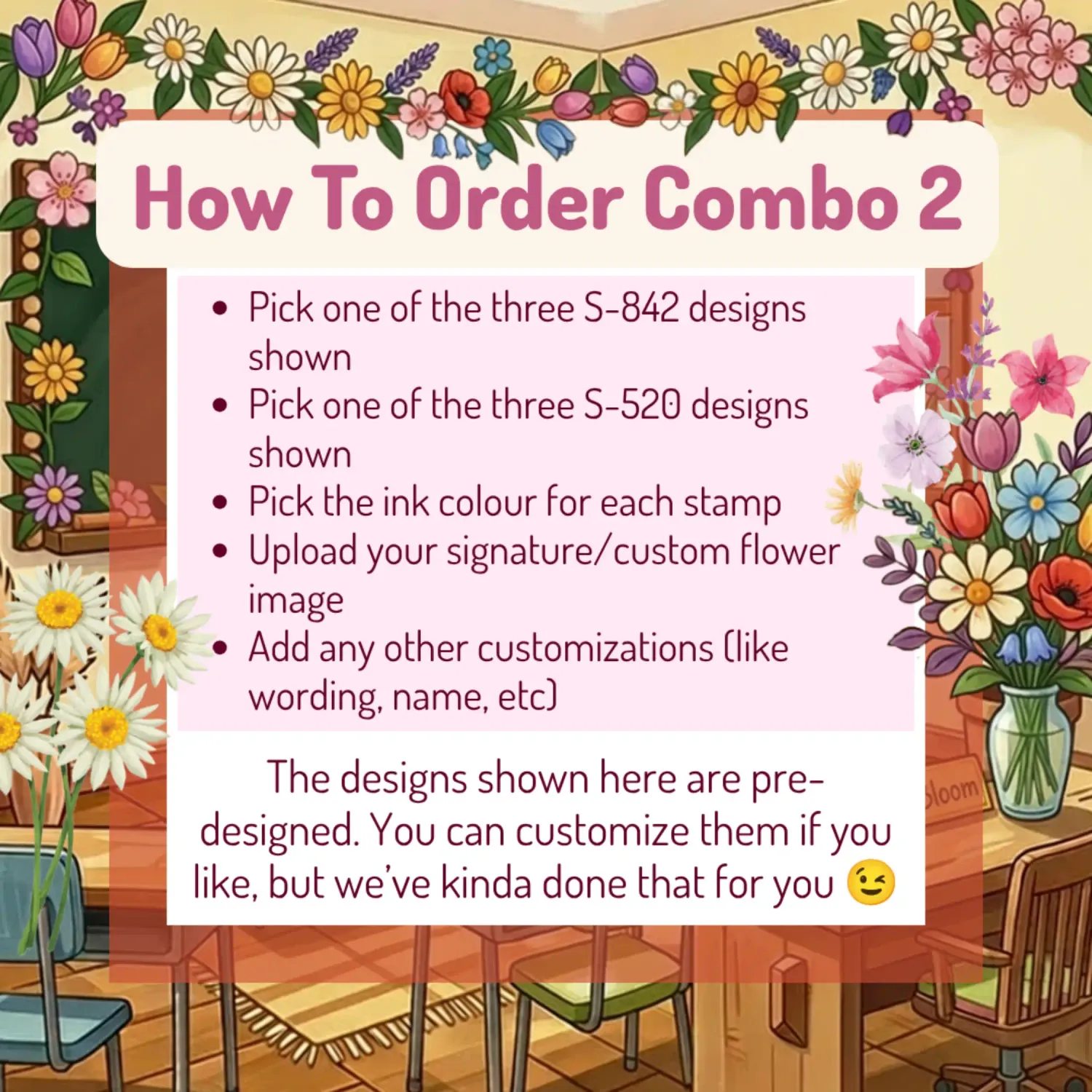 Spring Flowers Classroom Stamp Combo 2 – 2 Self-Inking Teacher Stamps