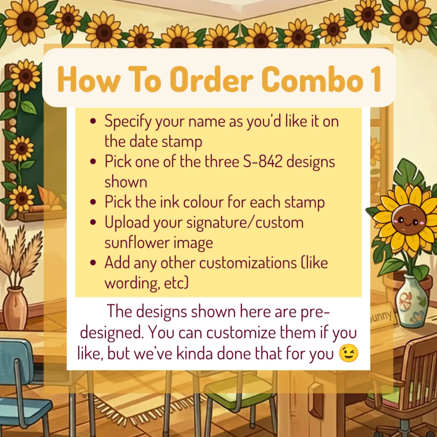 Sunflower Classroom Stamp Combo 1 – 2 Self-Inking Teacher Stamps