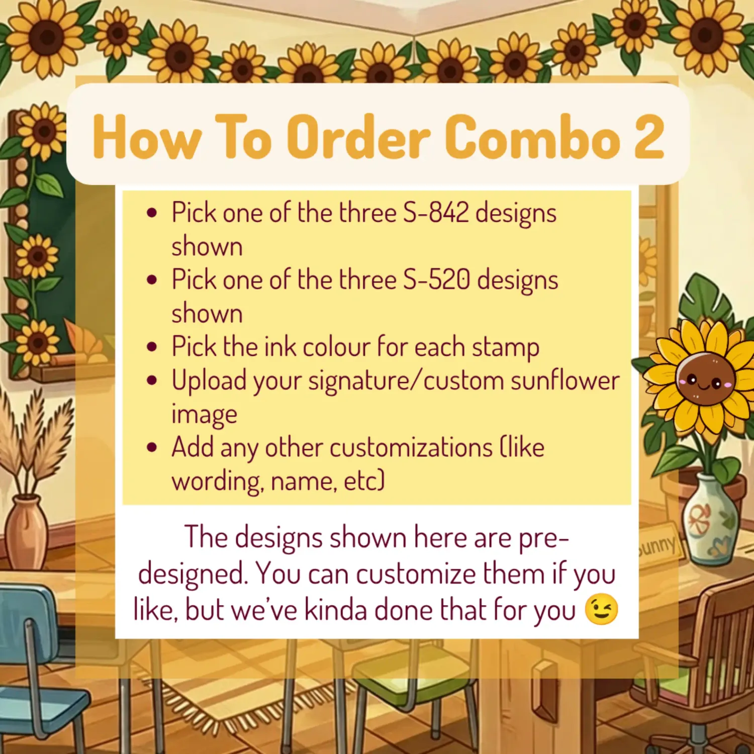 Sunflower Classroom Stamp Combo 2 – 2 Self-Inking Teacher Stamps