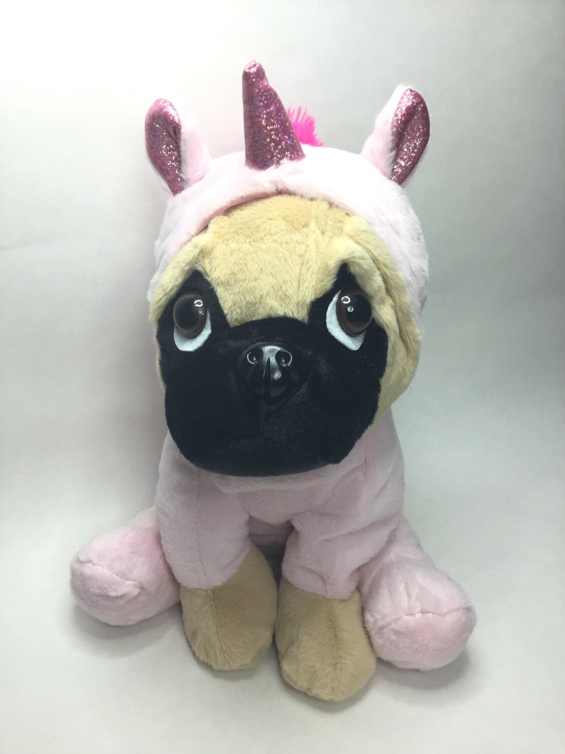 Mops im pinken Einhorn Kostüm sitzend 34cm Neuware mit Etikett