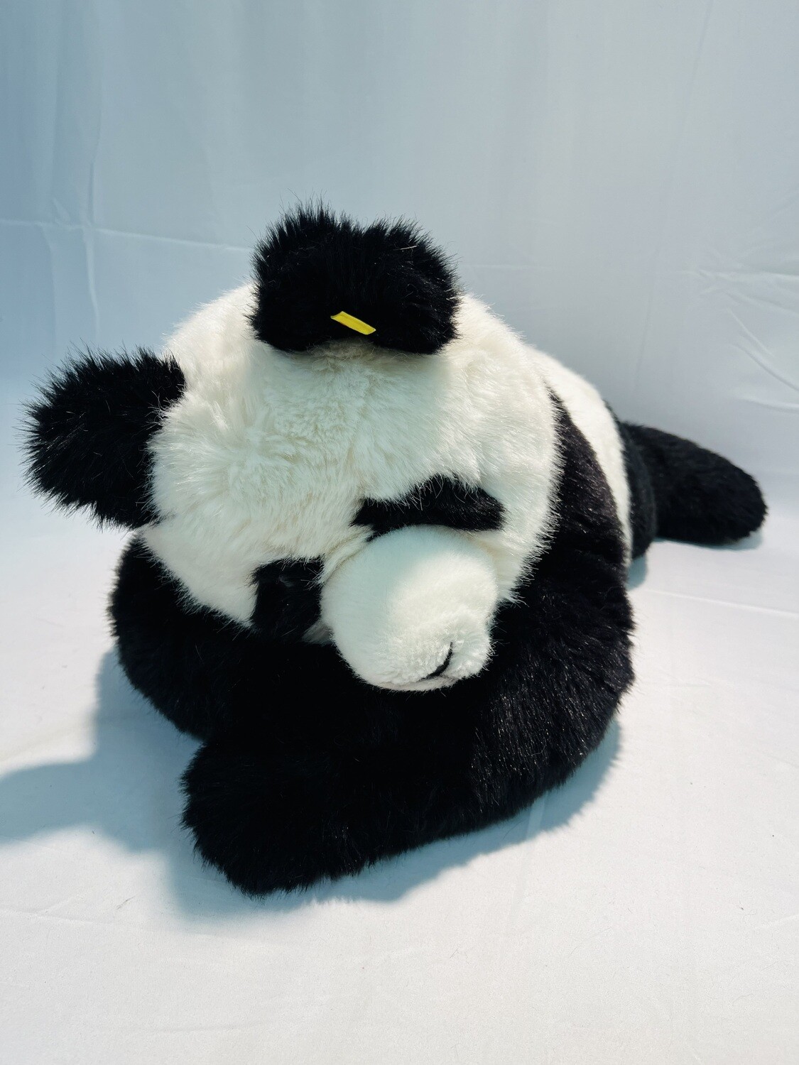 XXL Steiff Panda mit Knopf und Fahne liegend 75cm 1,2kg Mega Sammlerstück Vintage
