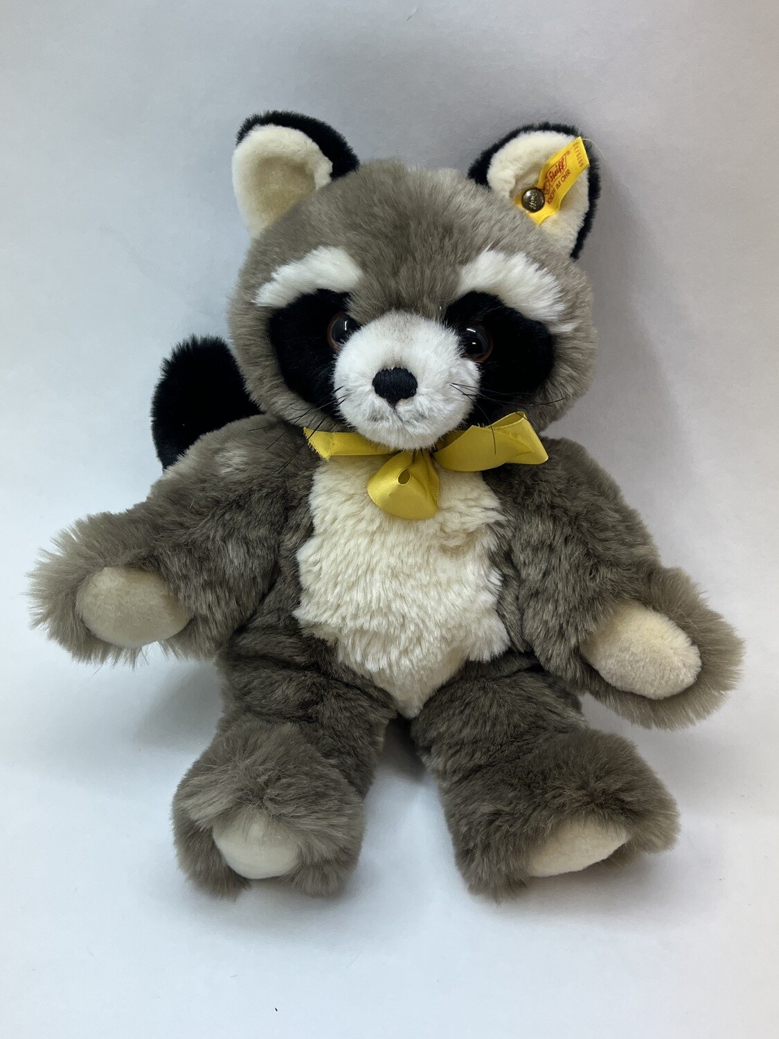 Steiff Waschbär Poppy 6020/32 mit Knopf und Fahne stehend 33cm Mega Sammlerstück Vintage