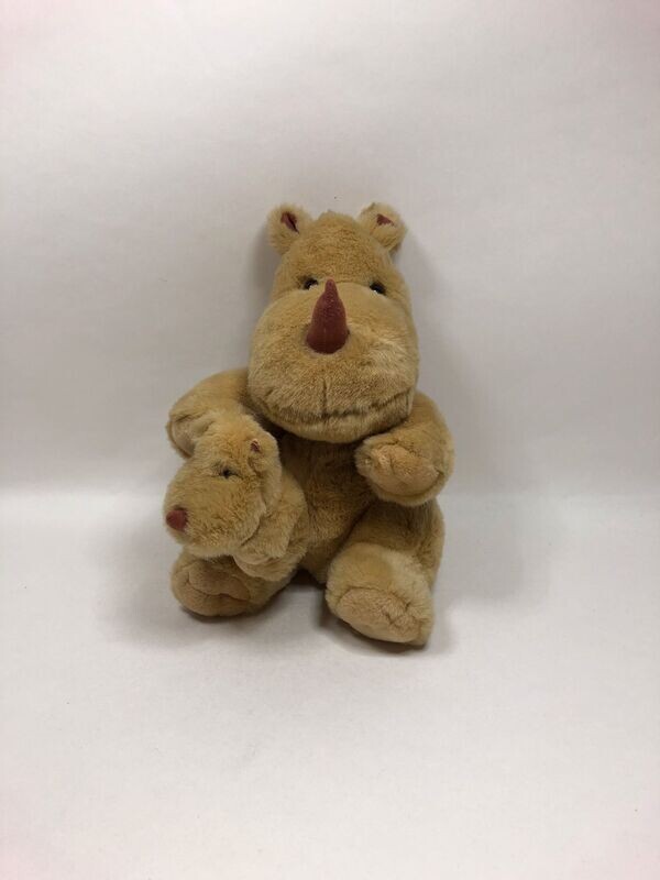 Nashorn mit Baby Knuffel sitzend 38cm Sammlerstück