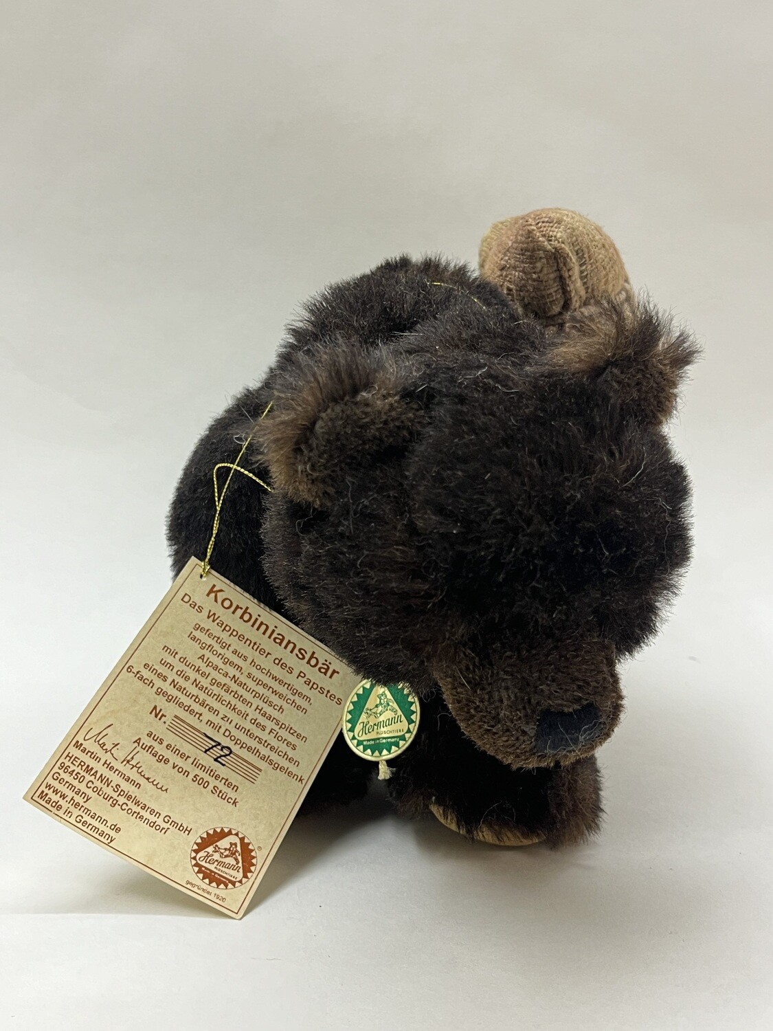 Teddy Korbiniansbär Das Wappentier des Papstes Teddy Hermann limitier Nr. 72 stehend 34cm Vintage Mega Sammlerstück