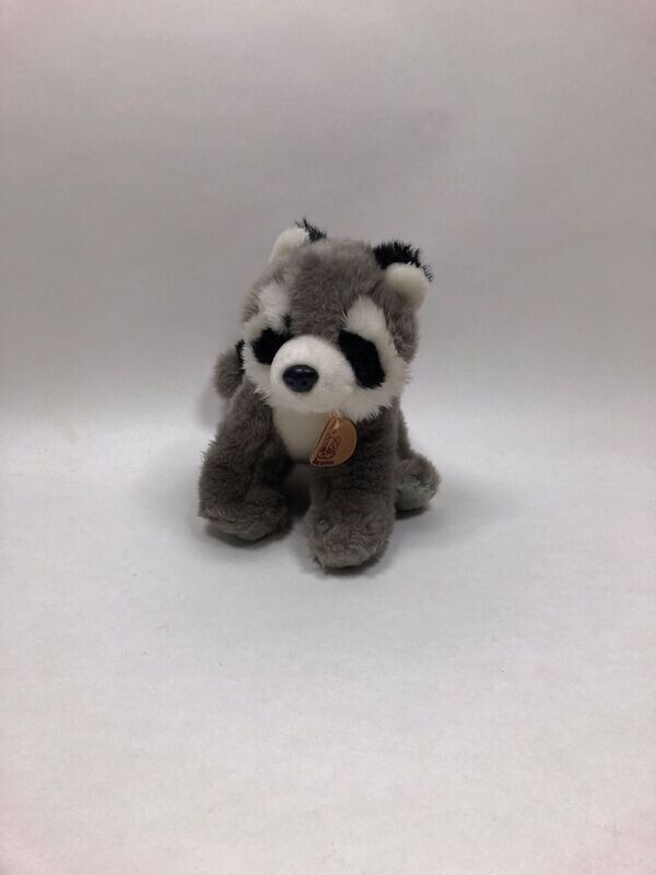 Waschbär Knuffel sitzend 35cm Vintage mit Brustschild