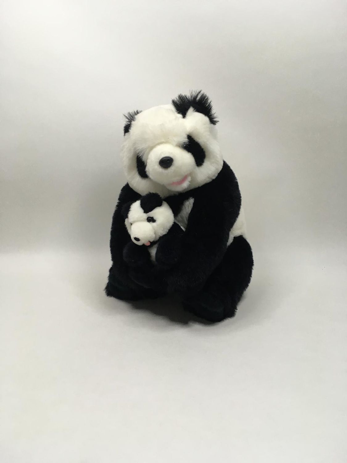 Panda mit Baby Knuffel sitzend 40 cm selten