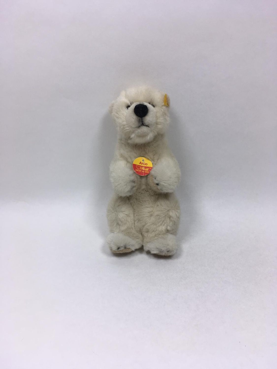 Steiff Eisbär Arco 062872 mit Knopf, Fahne und Brustschild stehend 25 cm Sammlerstück
