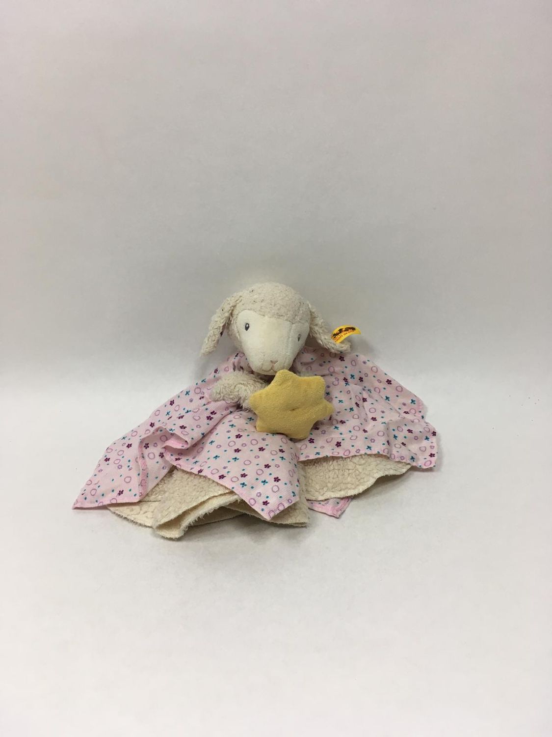 Steiff Schaf Lamm mit Stern Schmusetuch mit Knopf und Fahne ( ohne Nummer ) stehend 23 cm Mega selten