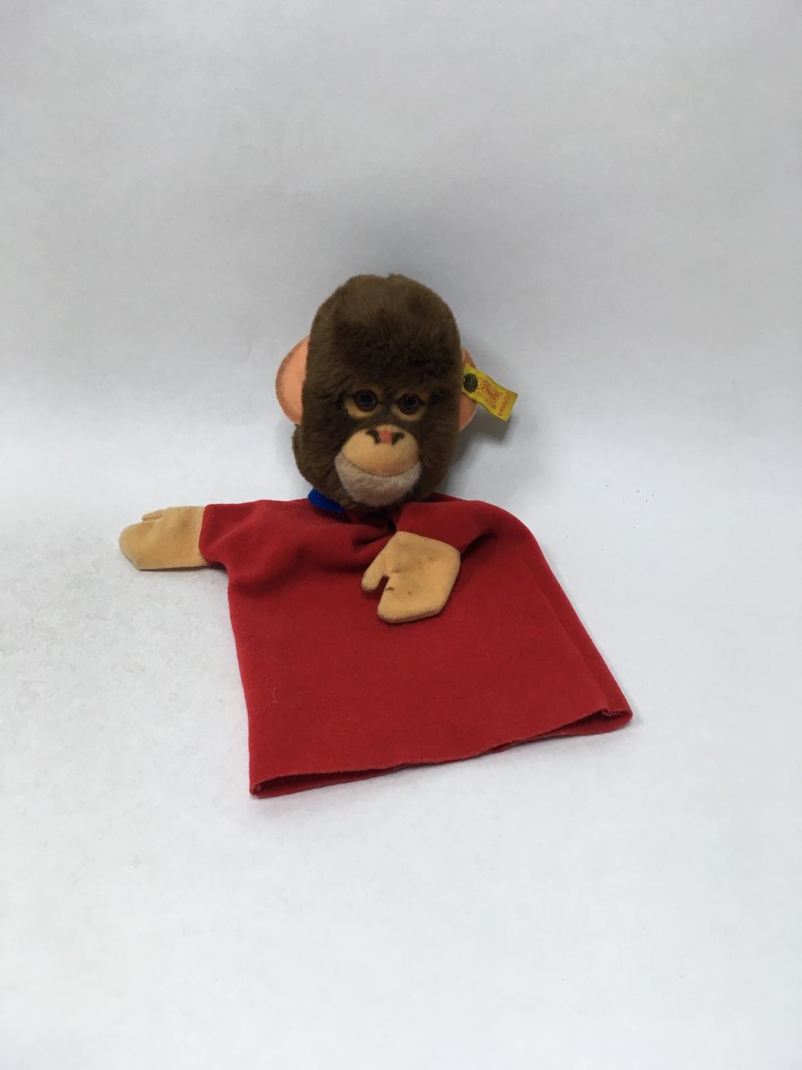 Steiff Affe Handpuppe 6460/27 mit Knopf und Fahne stehend 33 cm selten